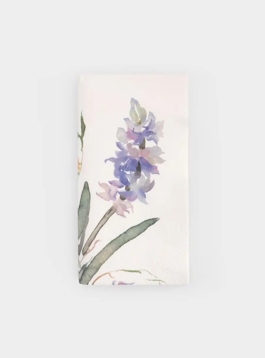 Салфетки бумажные, 33✕33 см, 20 шт, прямоугольные, белые, Цветы, Bouquet