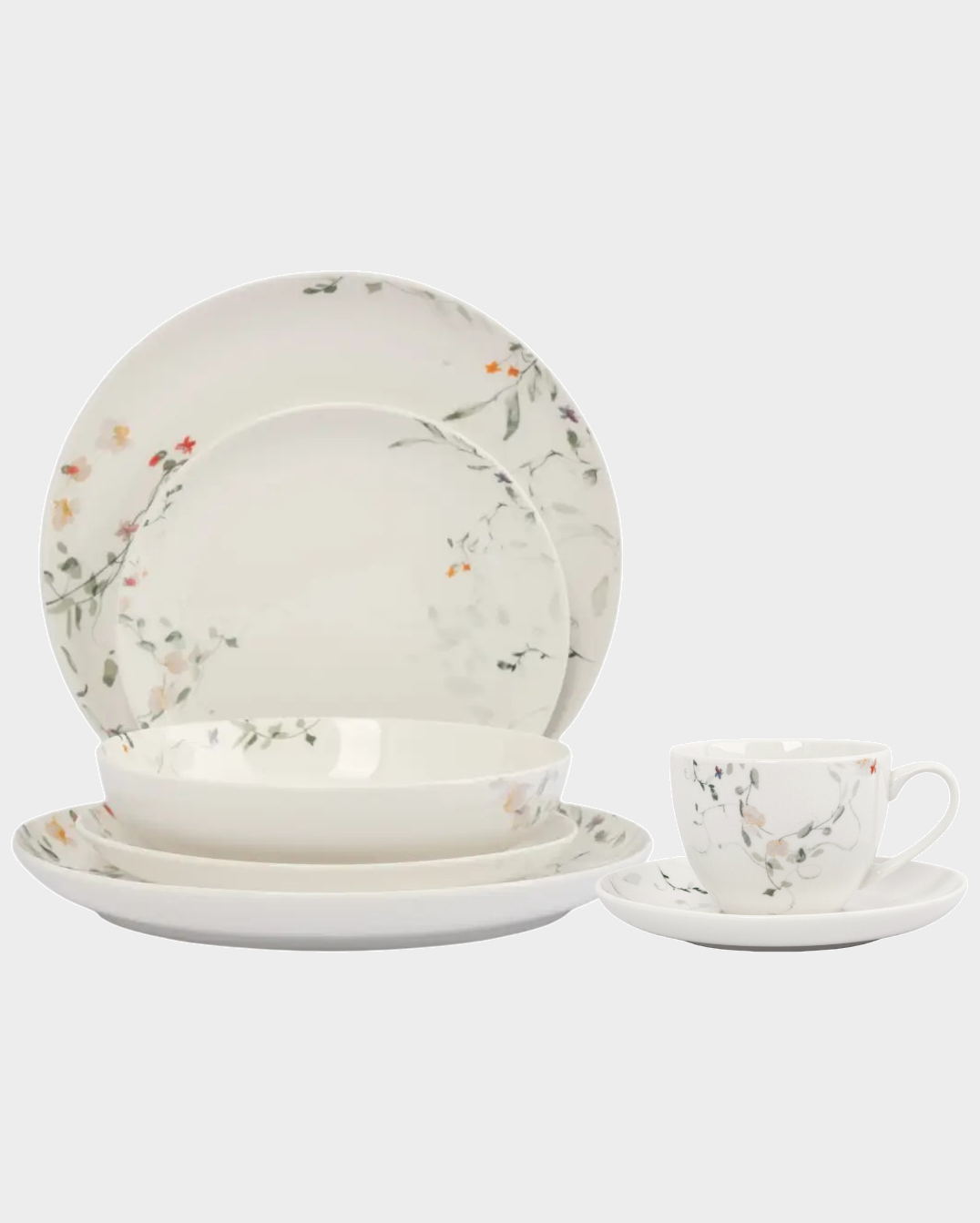 Сервиз обеденный, 6 персон, 31 пр, костяной фарфор, белый, Цветы и листья, Primrose