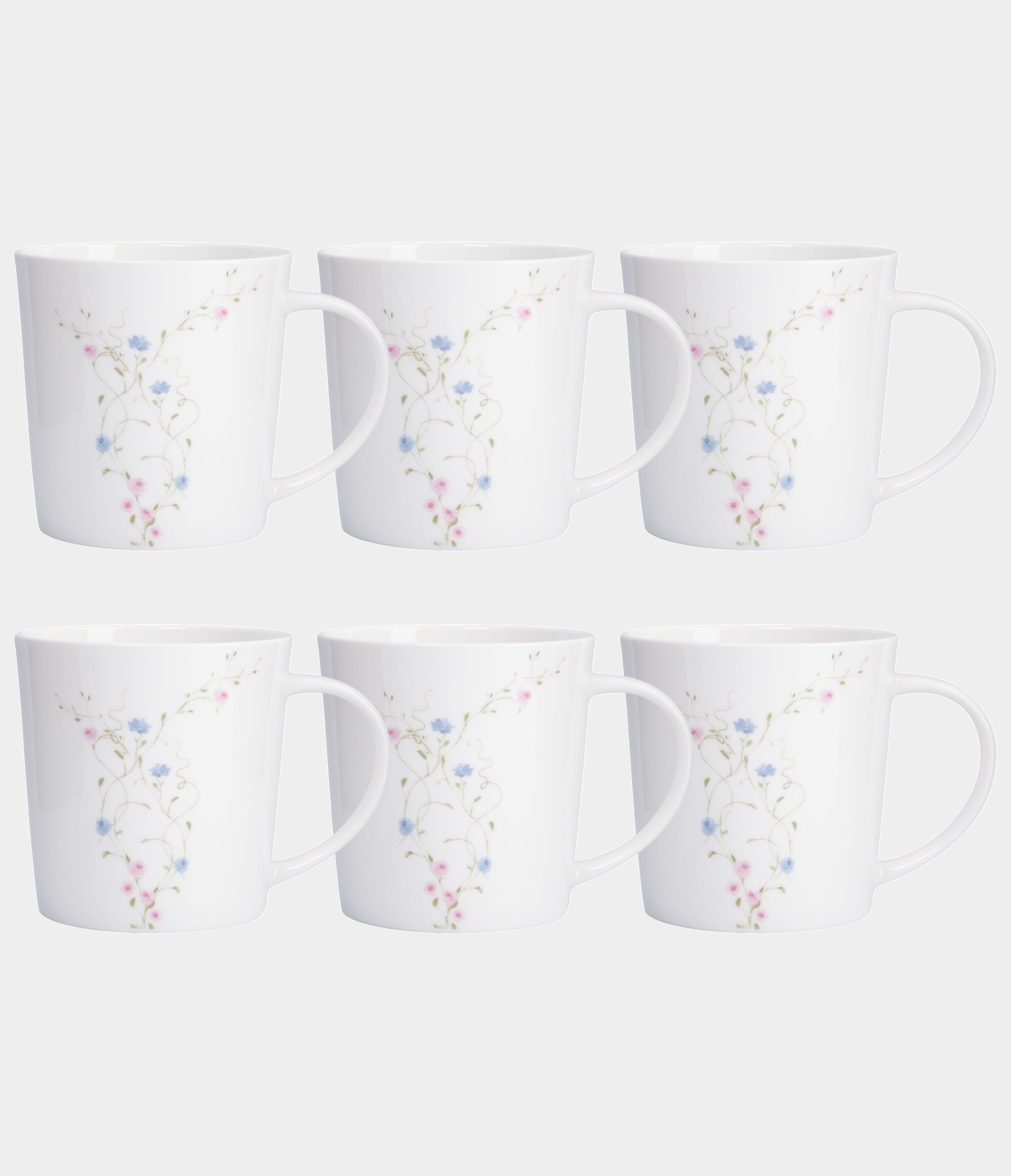 Кружка, 450 мл, 6 шт, костяной фарфор, белая, Цветы, Gentle garden
