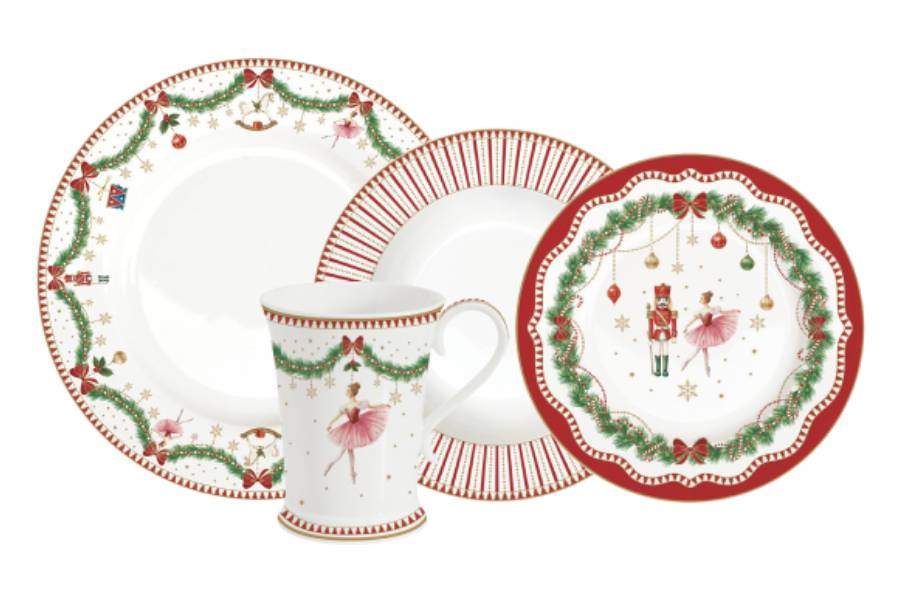 Набор обеденный с кружками, 4 персоны, 16 предметов, фарфор P, белая, Magie de Noel