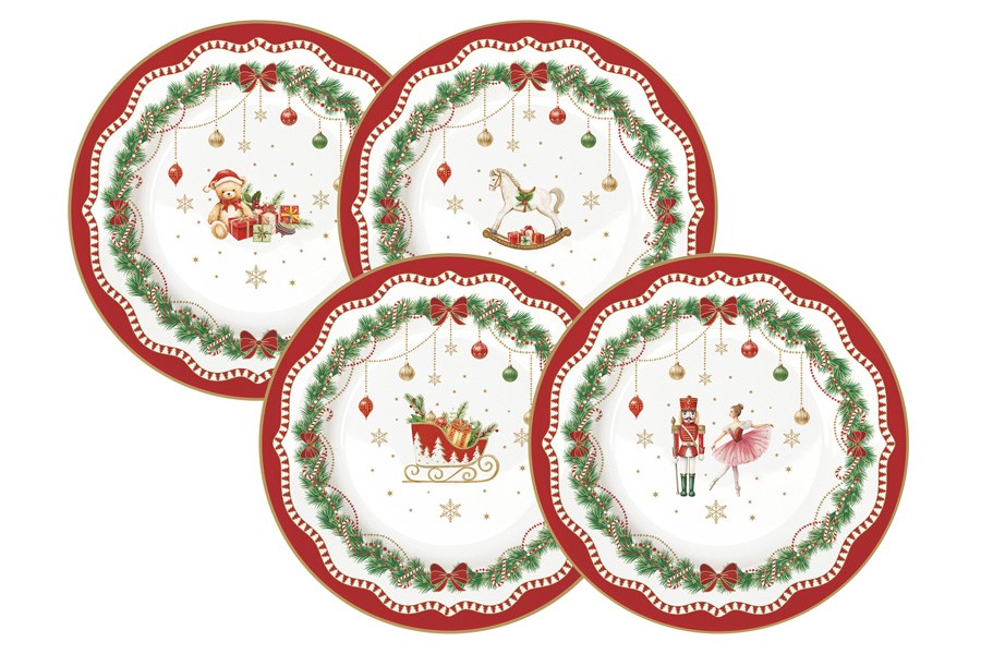 Тарелка десертная, 19 см, 4 шт, фарфор P, белая, Микс, Magie de Noel