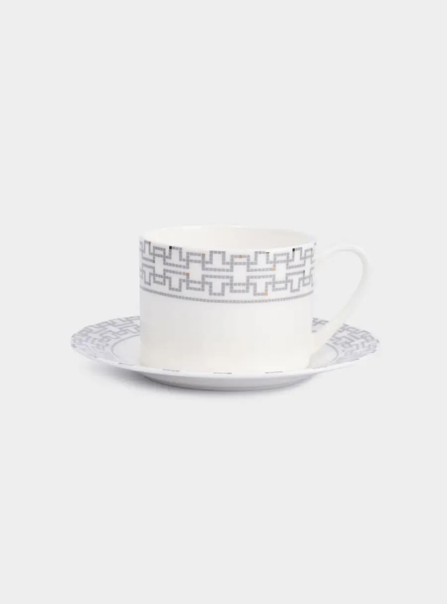 Пара чайная, 1 персона, 2 предмета, 290 мл, костяной фарфор, белая, Орнамент, Greco