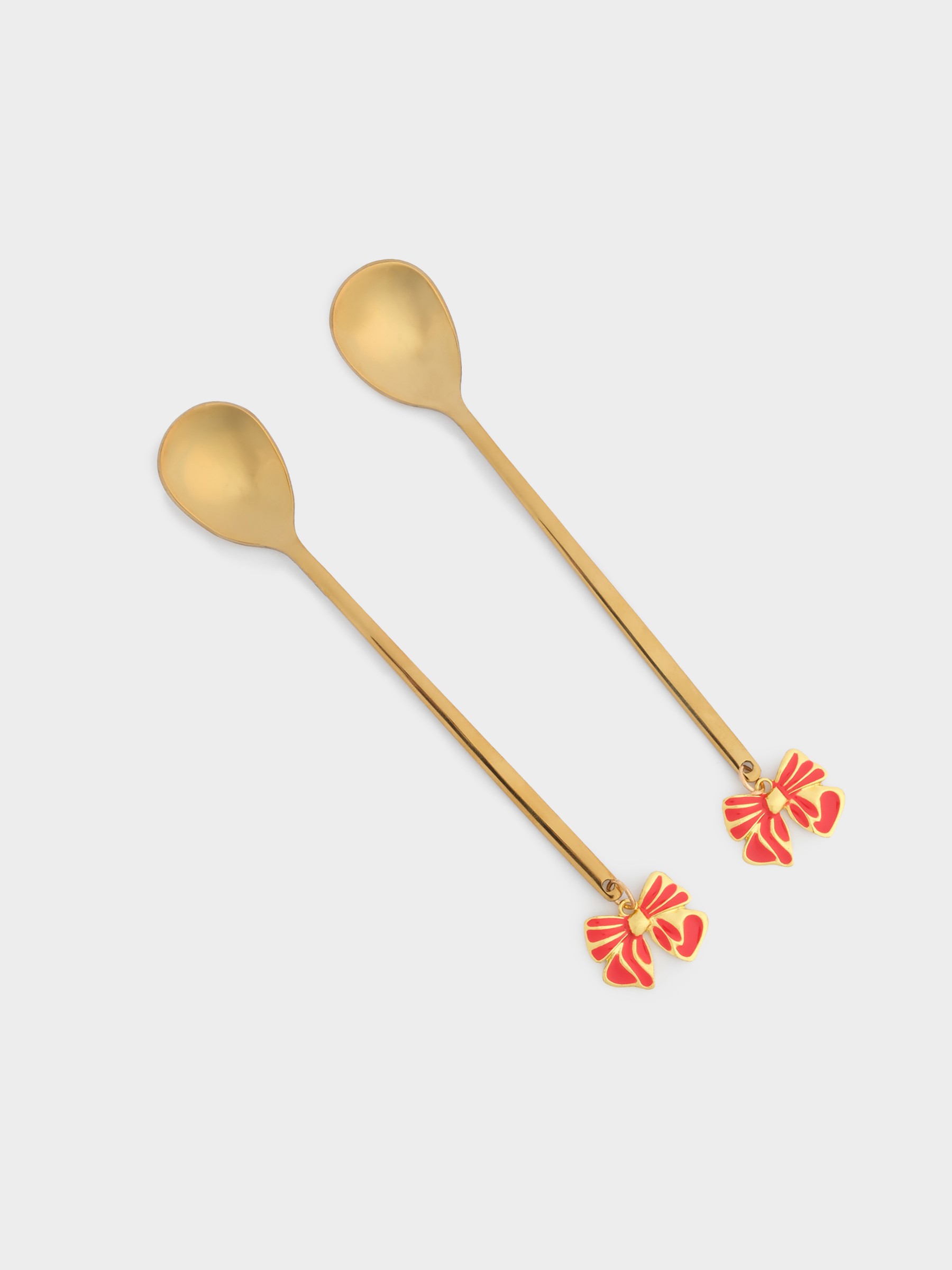 Ложка десертная, 15 см, 2 шт, сталь, золотистая, Бант, New year Ложка десертная, 15 см, 2 шт, сталь, золотистая, Бант, New year