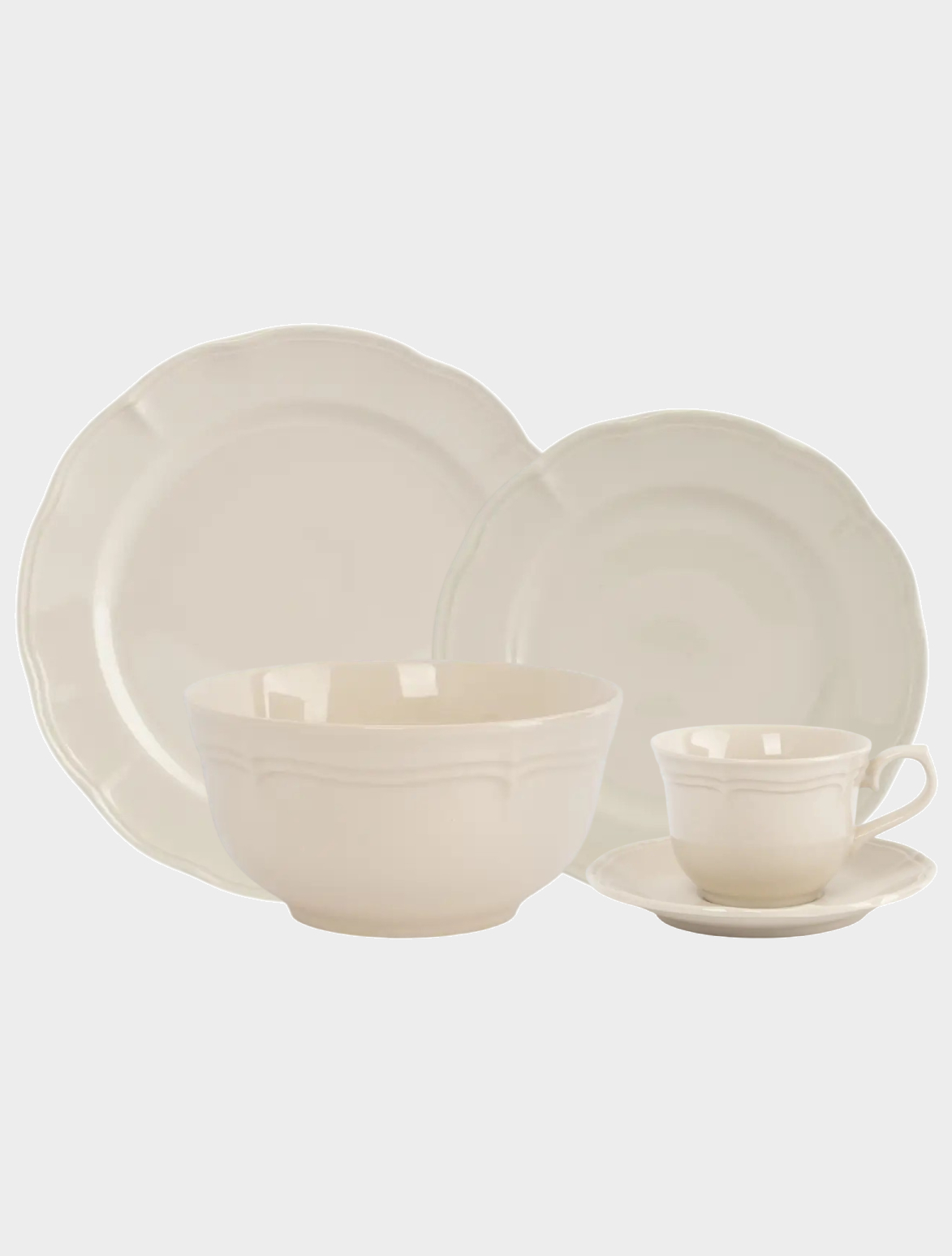 Сервиз обеденный с чашками, 4 персоны, 20 предметов, фарфор, молочная, Rustic