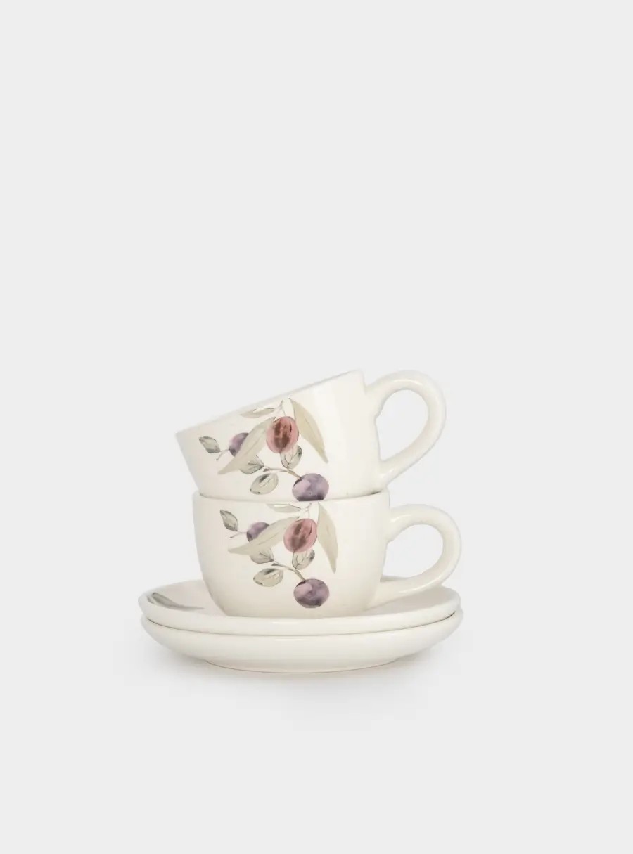 Пара чайная, 220 мл, 2 персоны, 4 предмета, керамика, белая, Сливы, Plum Orchard