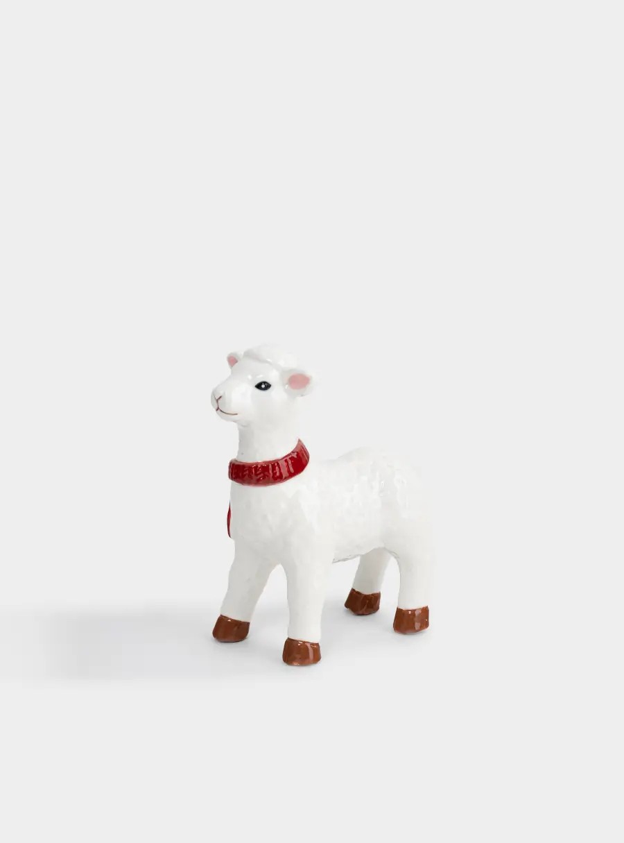 Статуэтка, 12 см, фарфор, бело-красная, Ягненок с шарфом, Sheep