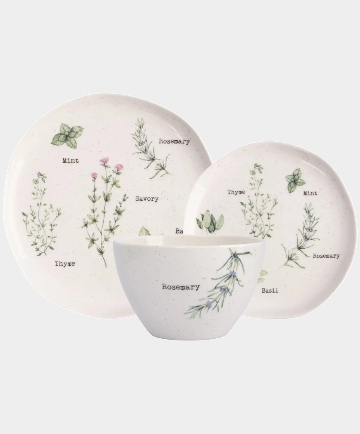 Сервиз обеденный, 6 персон, 18 предметов, костяной фарфор, белый, в крапинку, Приправы, Herbarium new