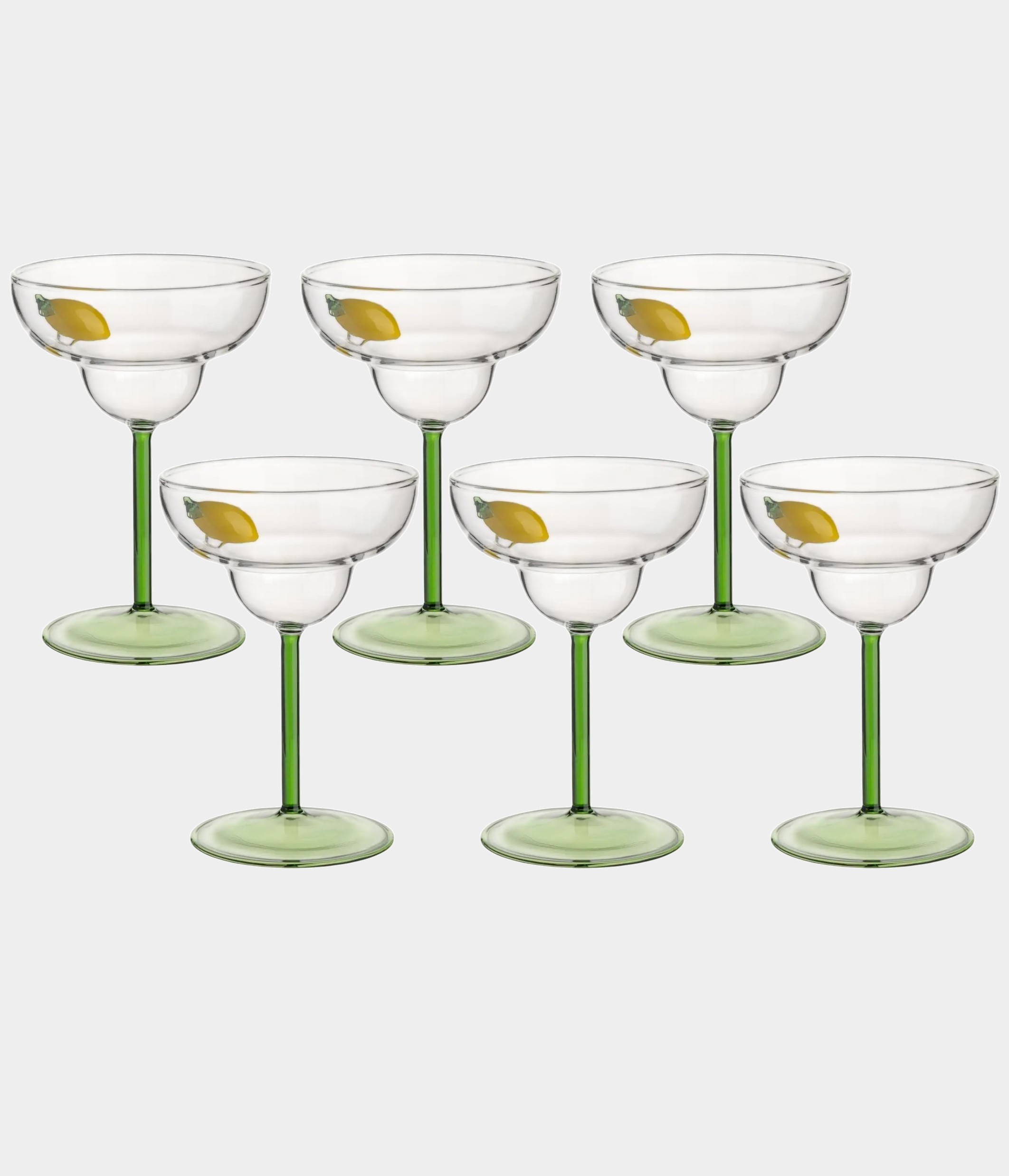 Набор 6 бокалов-креманок для шампанского, 260 мл, стекло, зеленая ножка, Лимон, Lemon
