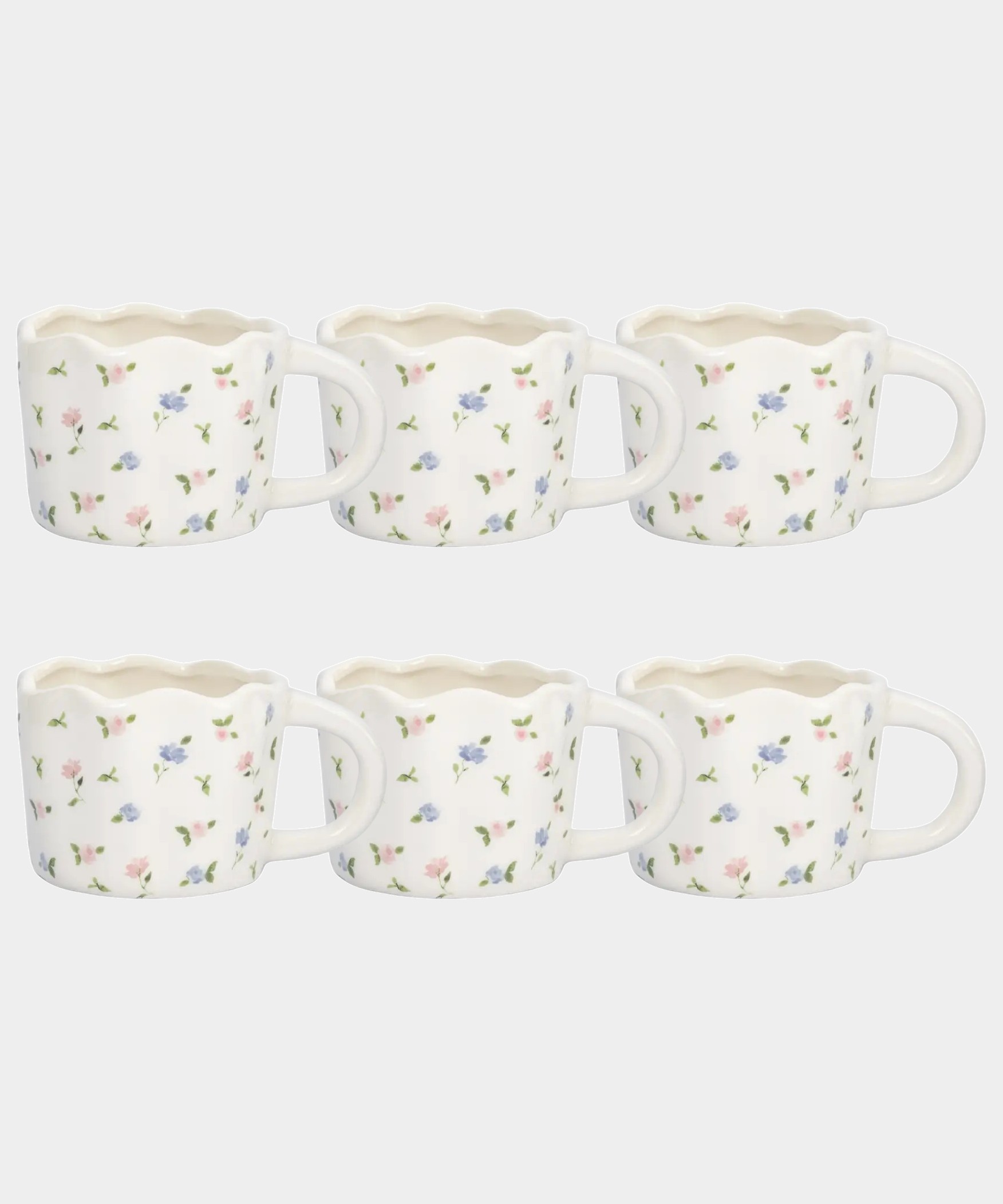 Набор 6 кружек, 460 мл, керамика, молочная, Нежные цветы, Mint flowers