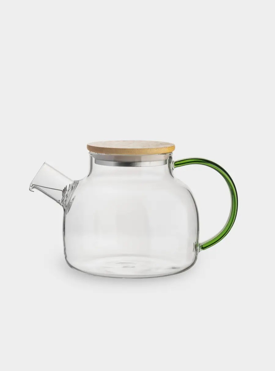 Чайник заварочный, 1 л, стекло/дерево, зеленая ручка, Branch