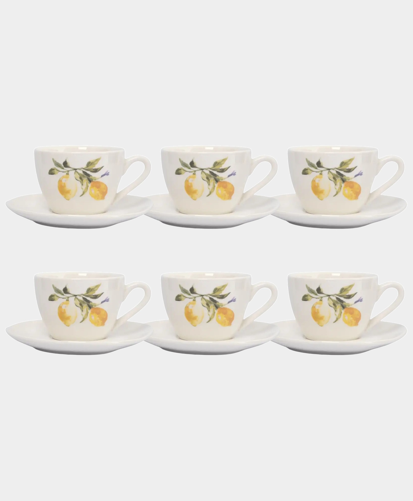 Пара чайная, 6 персон, 12 предметов, 200 мл, фарфор, белая, Лимоны, Lemon branch