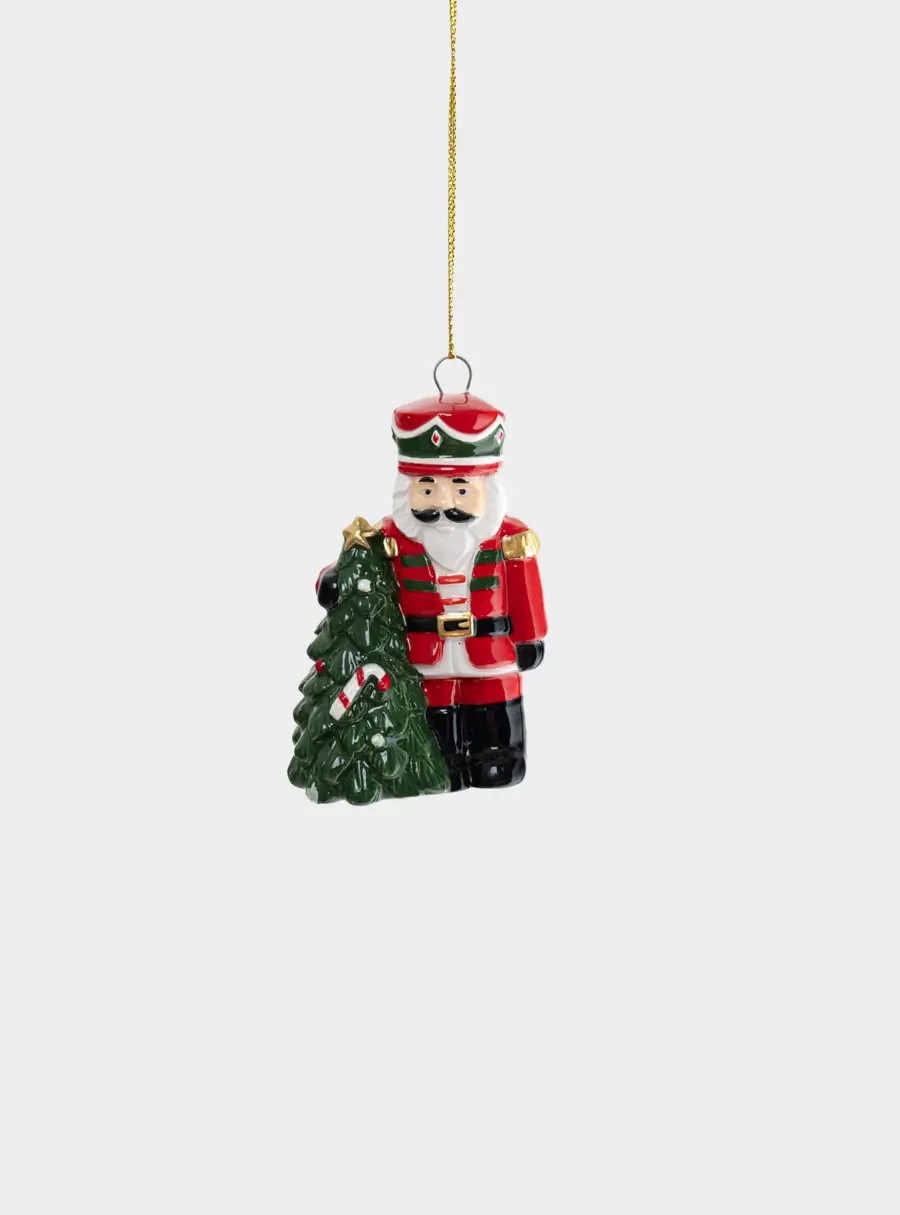 Игрушка елочная, 8 см, доломитовая керамика, Щелкунчик с елкой, Nutcracker