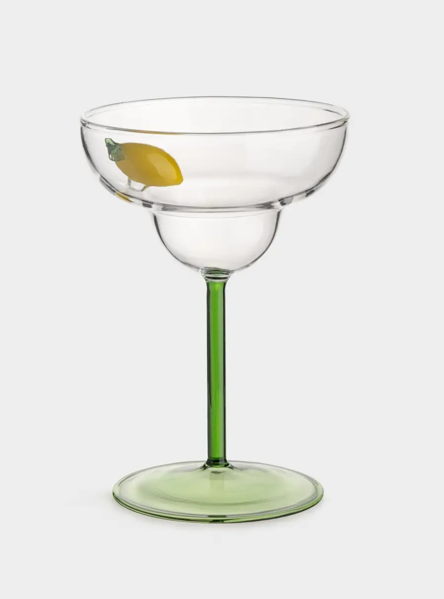 Бокал-креманка для шампанского, 260 мл, стекло, зеленая ножка, Лимон, Lemon