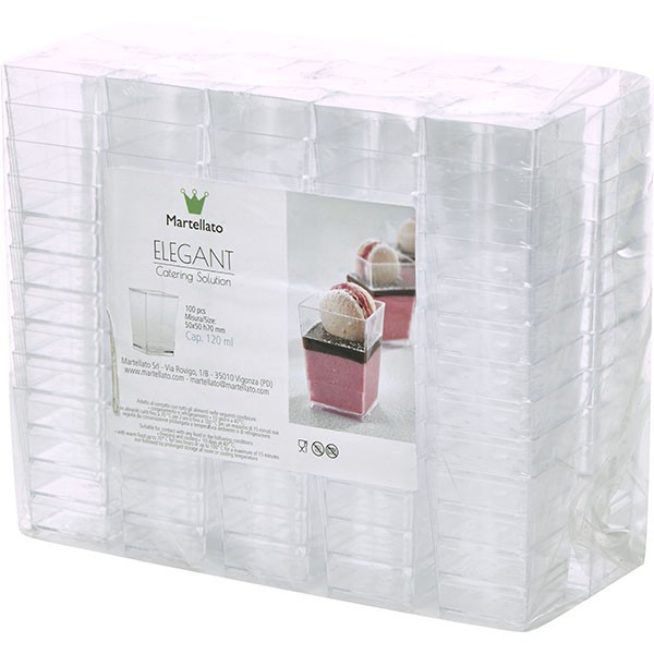 Креманка квадратная набор, 100 шт, пищевой полистирол, 120 мл, прозрачный