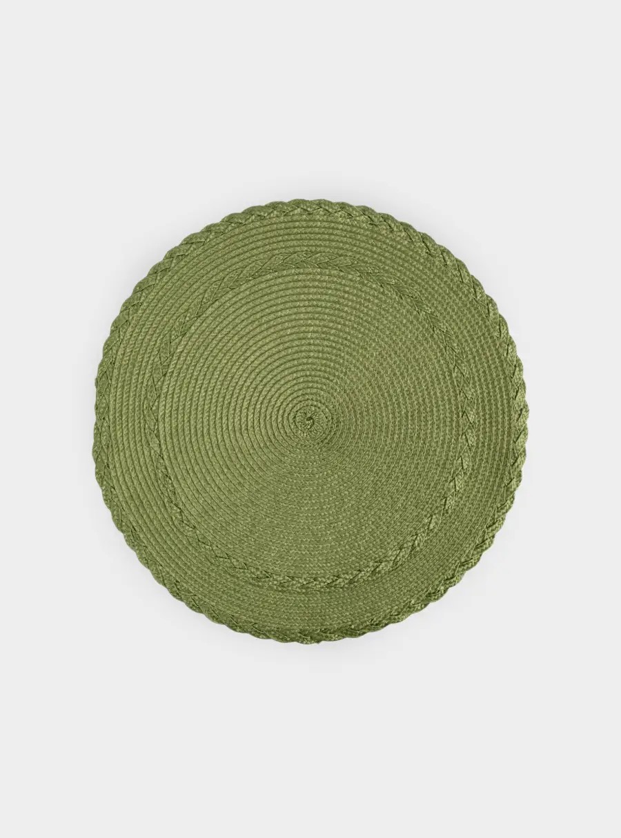 Салфетка под приборы, 38 см, полипропилен, круглая, зеленая, Косы, Matera