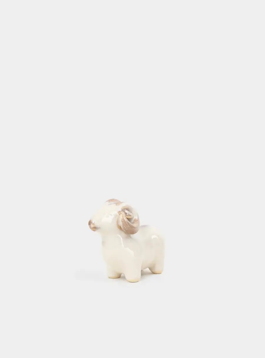 Статуэтка, 7 см, фарфор, молочно-коричневая, Баран, Sheep