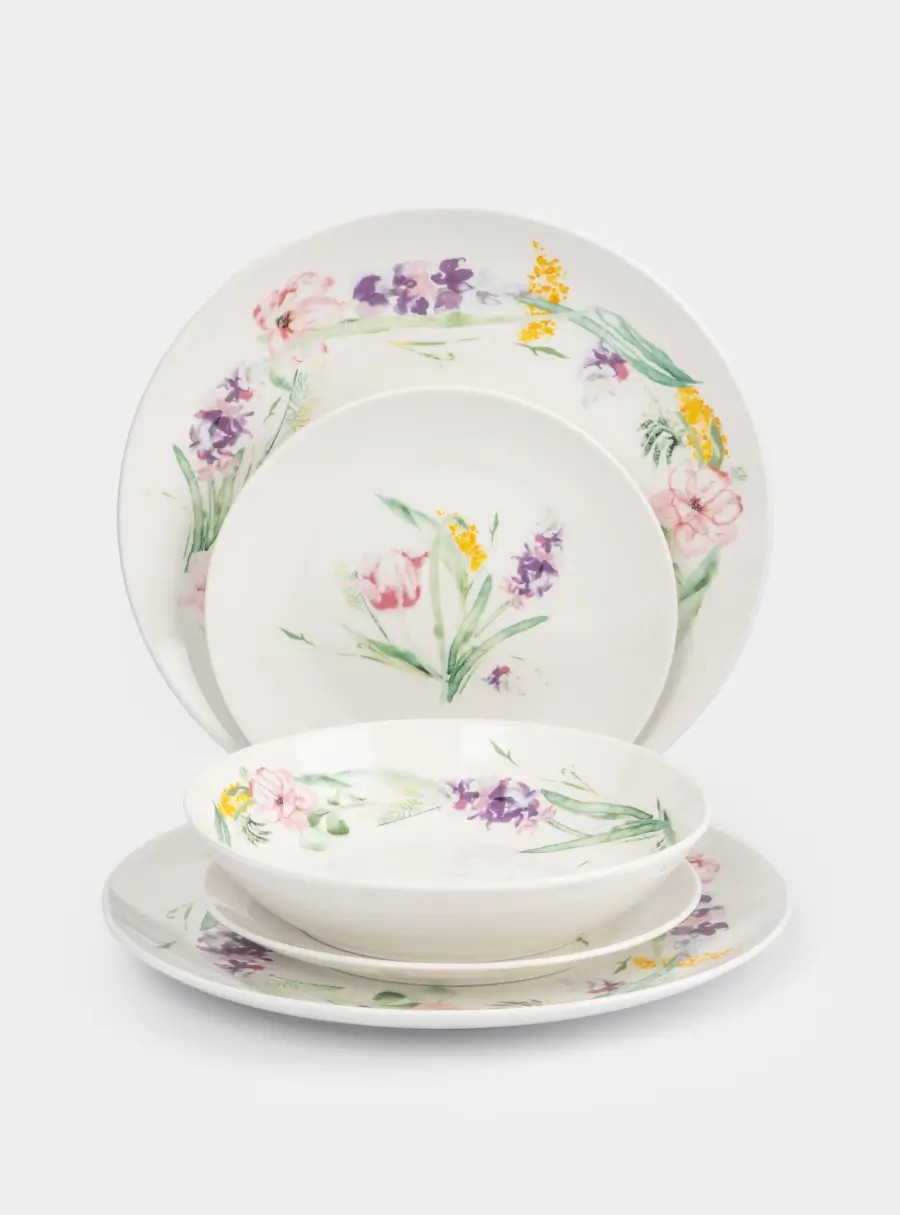 Сервиз обеденный, 6 персон, 18 предметов, фарфор, белый, Акварельные цветы, Bouquet