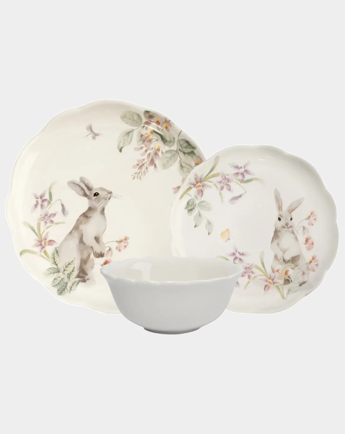 Сервиз обеденный, 12 персон, 36 предметов, керамика, белый, Кролик с цветами, Flower Rabbit