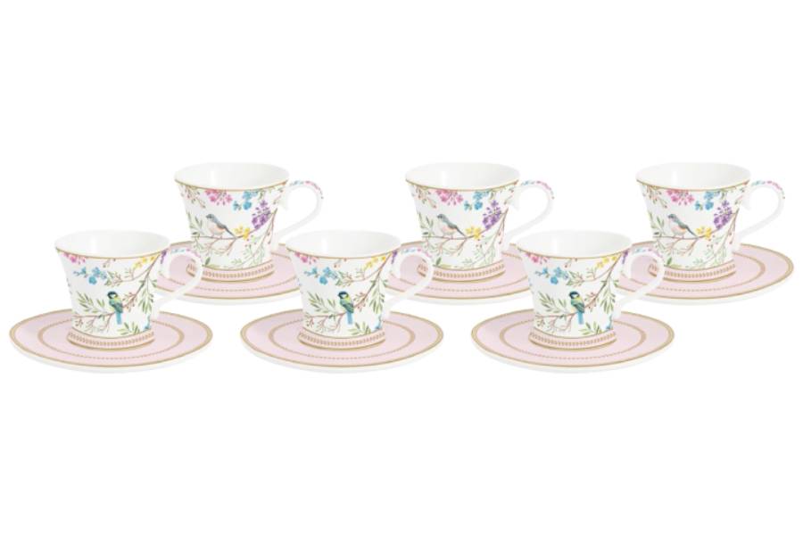 Набор чашек с блюдцами Пение птиц, 0,08 л, 6 шт