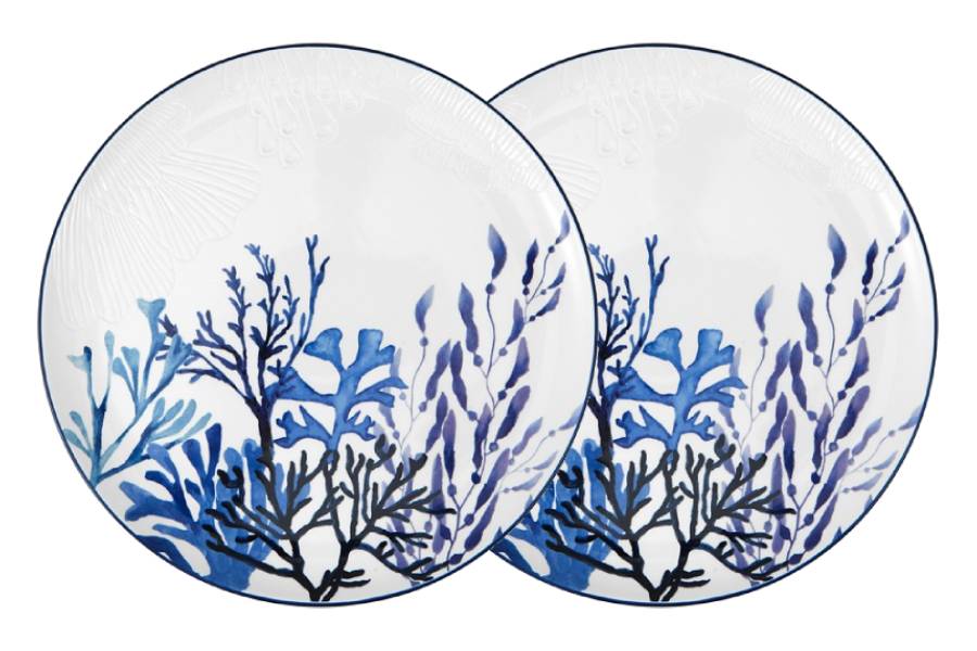 Набор 2 блюда, 36 см, керамика К, белых, круглых, Синие кораллы, Blue Coral