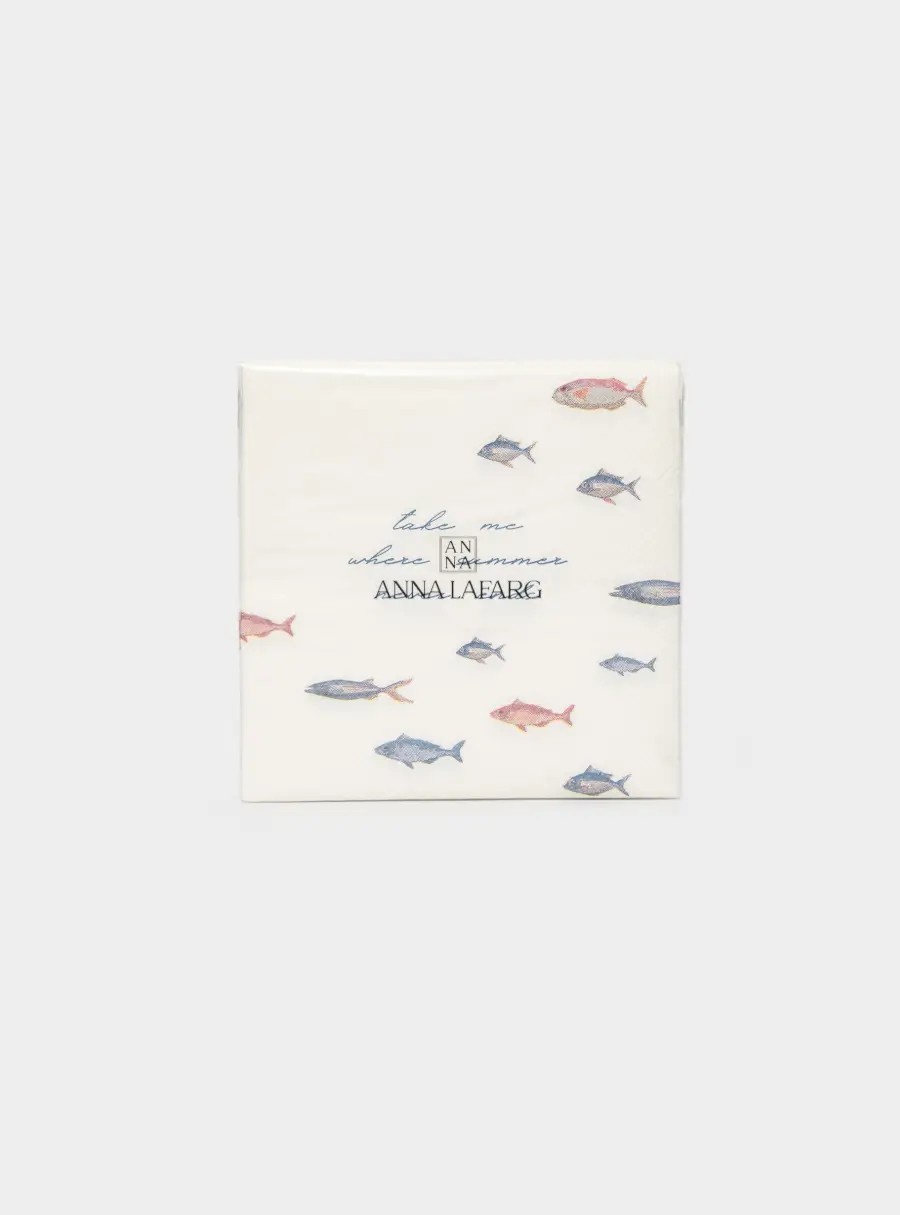 Салфетки бумажные, 21✕21 см, 20 шт, квадратные, белые, Рыбы, Sea world