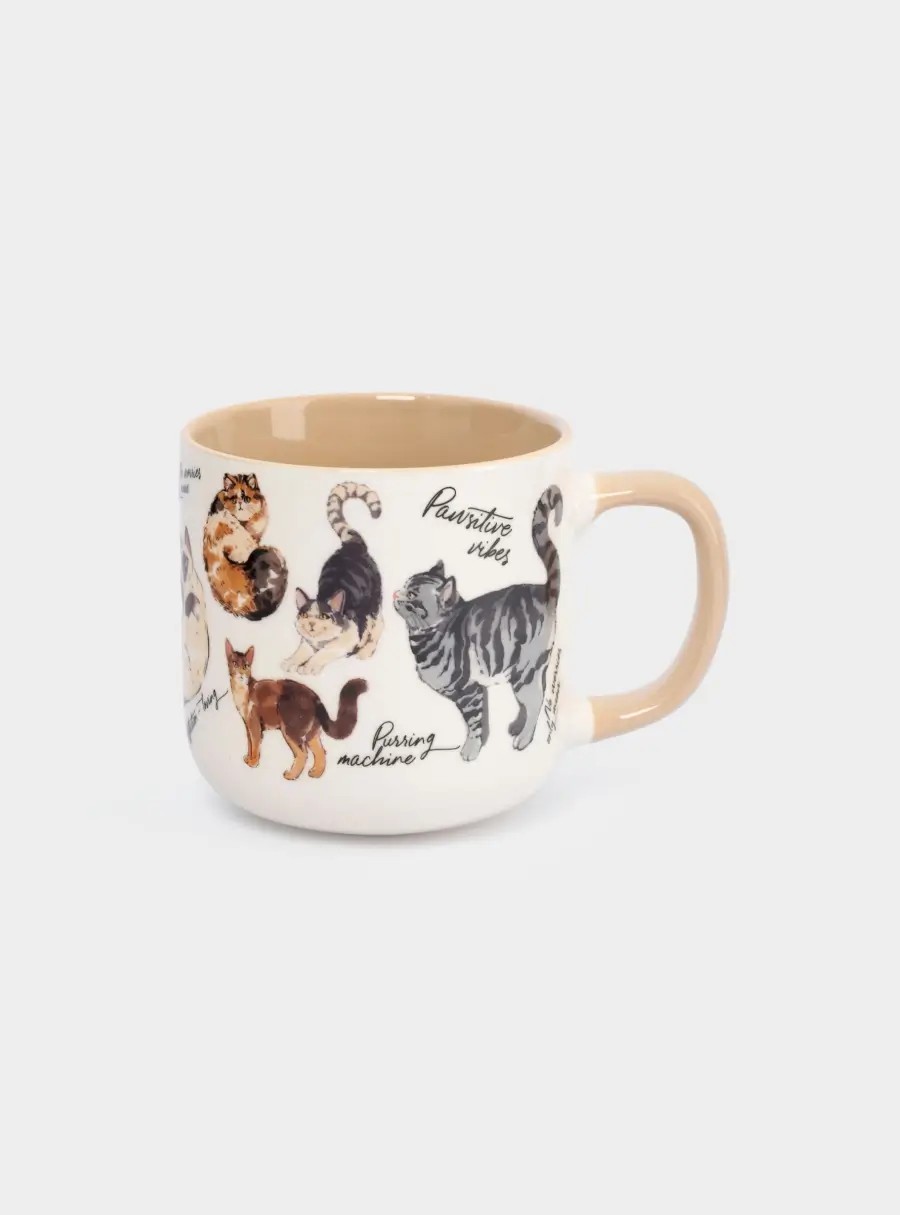 Кружка, 400 мл, костяной фарфор, бело-бежевая, Коты, Pets