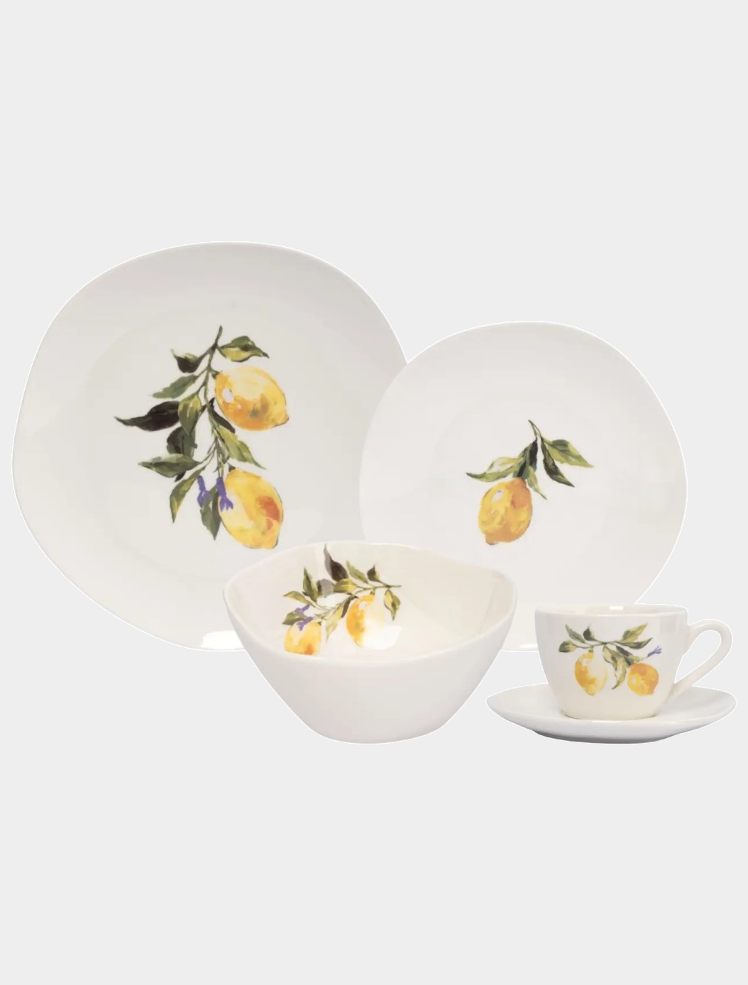 Сервиз обеденный с чашками, 4 персоны, 20 предметов, фарфор, белый Лимон, Lemon branch