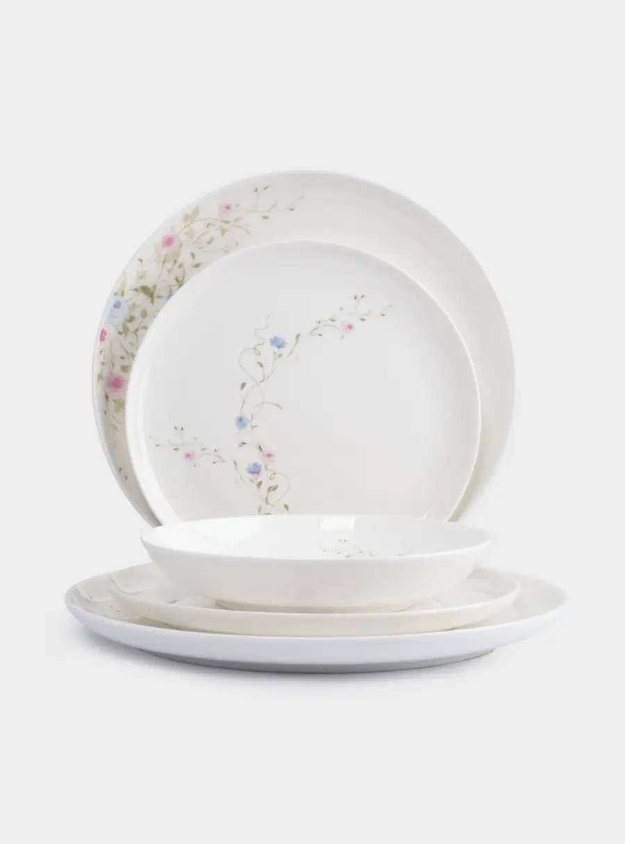 Сервиз обеденный, 6 персон, 18 предметов, костяной фарфор, белый, Цветы, Gentle garden