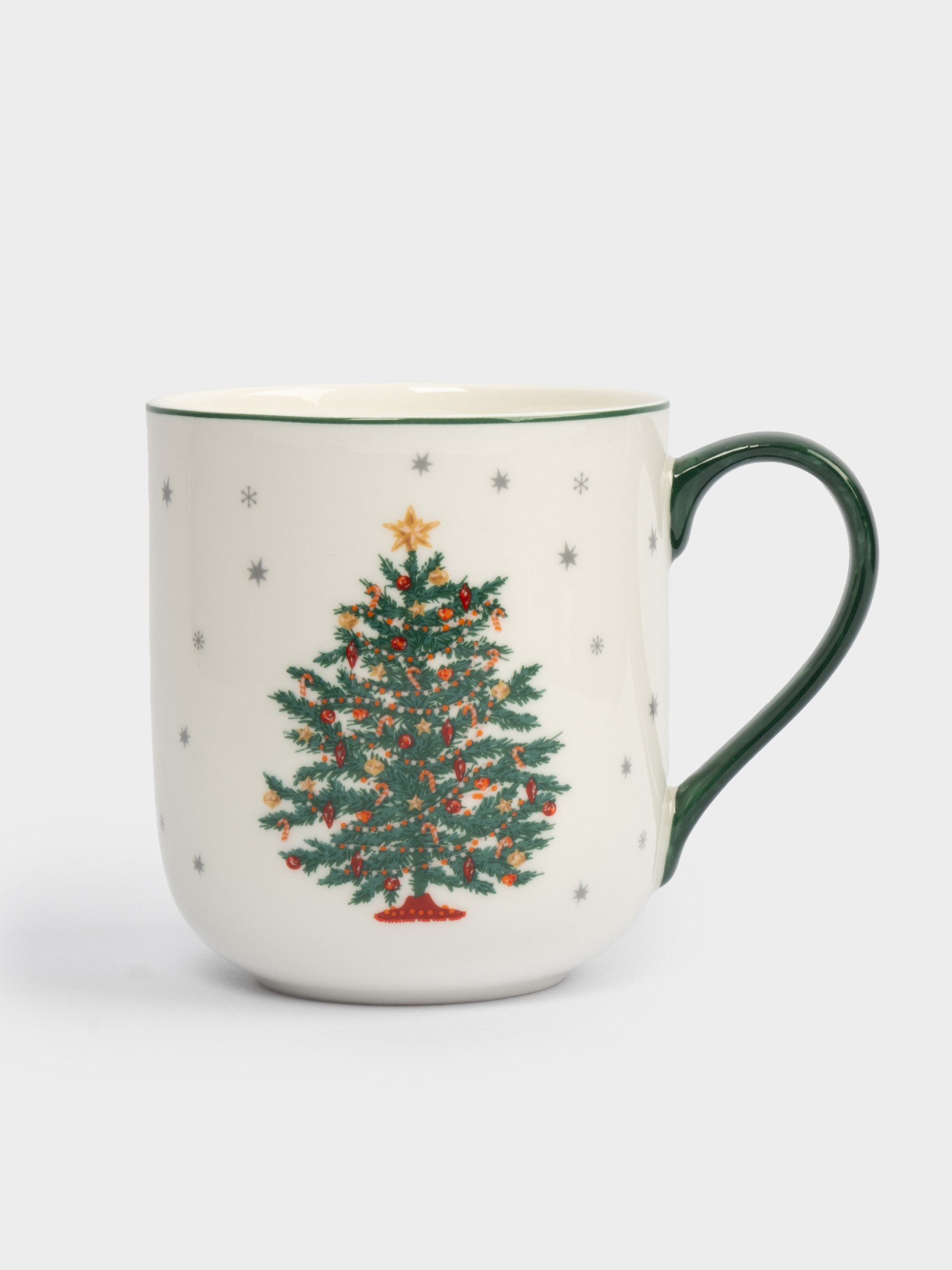 Кружка, 450 мл, костяной фарфор, бело-зеленая, Нарядная елка, New year