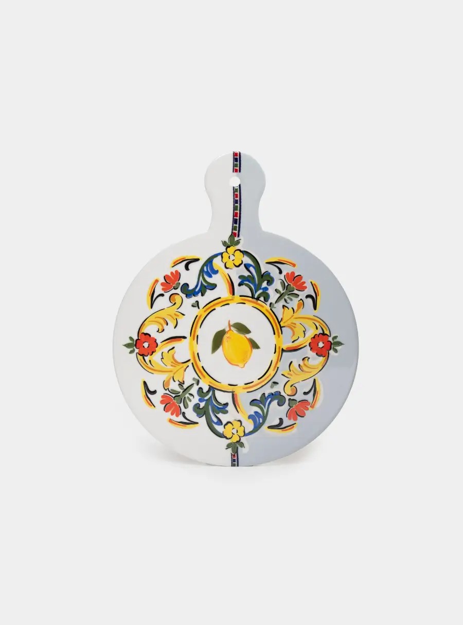 Подставка под горячее, 23✕18 см, с ручкой, доломитовая керамика/пробка, бело-серая, Лимон, Menton