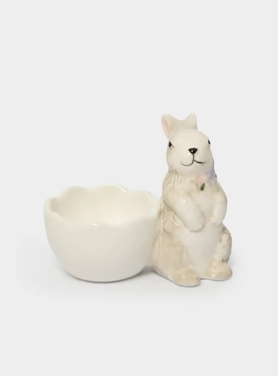 Подставка для яйца, 8 см, керамика, серая, Кролик с цветами, Brown Rabbit