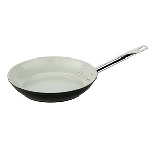 Сковорода, алюмин.,керамика, D=32,H=6,L=63см, металлич.,белый