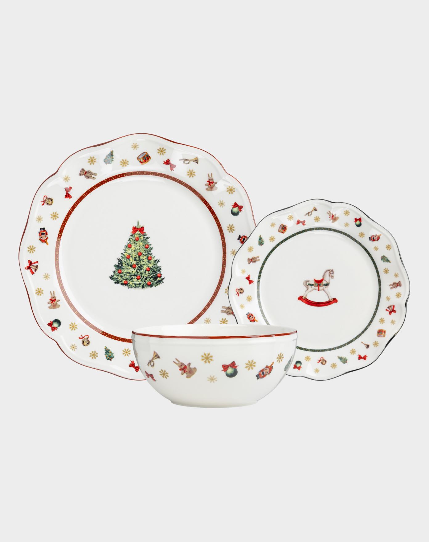 Набор обеденный 6 персон, 18 предметов, костяной фарфор, белый, Елка, Miracle