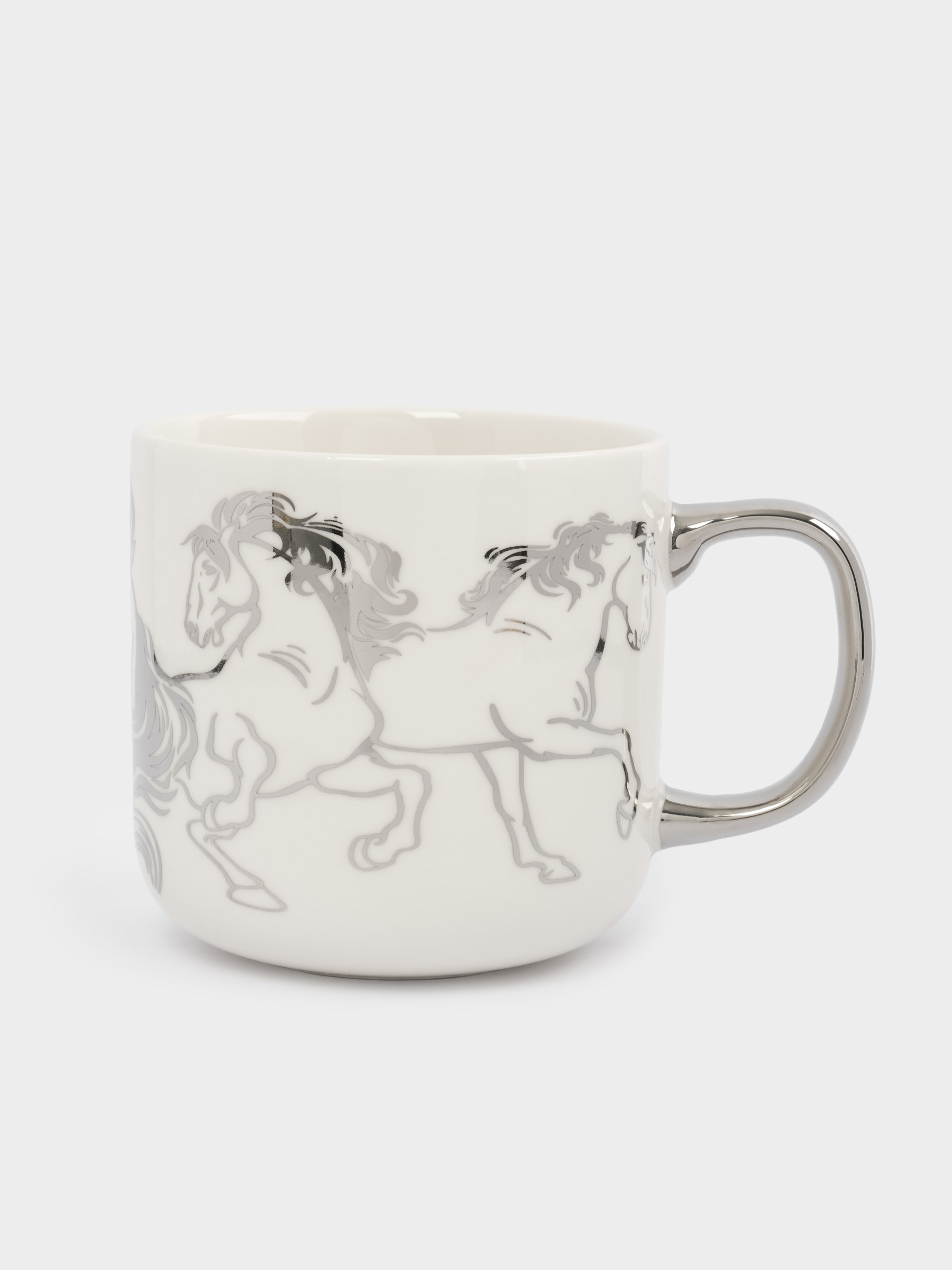 Кружка, 400 мл, костяной фарфор, бело-серебристая, Лошади, Horse Кружка, 400 мл, костяной фарфор, бело-серебристая, Лошади, Horse
