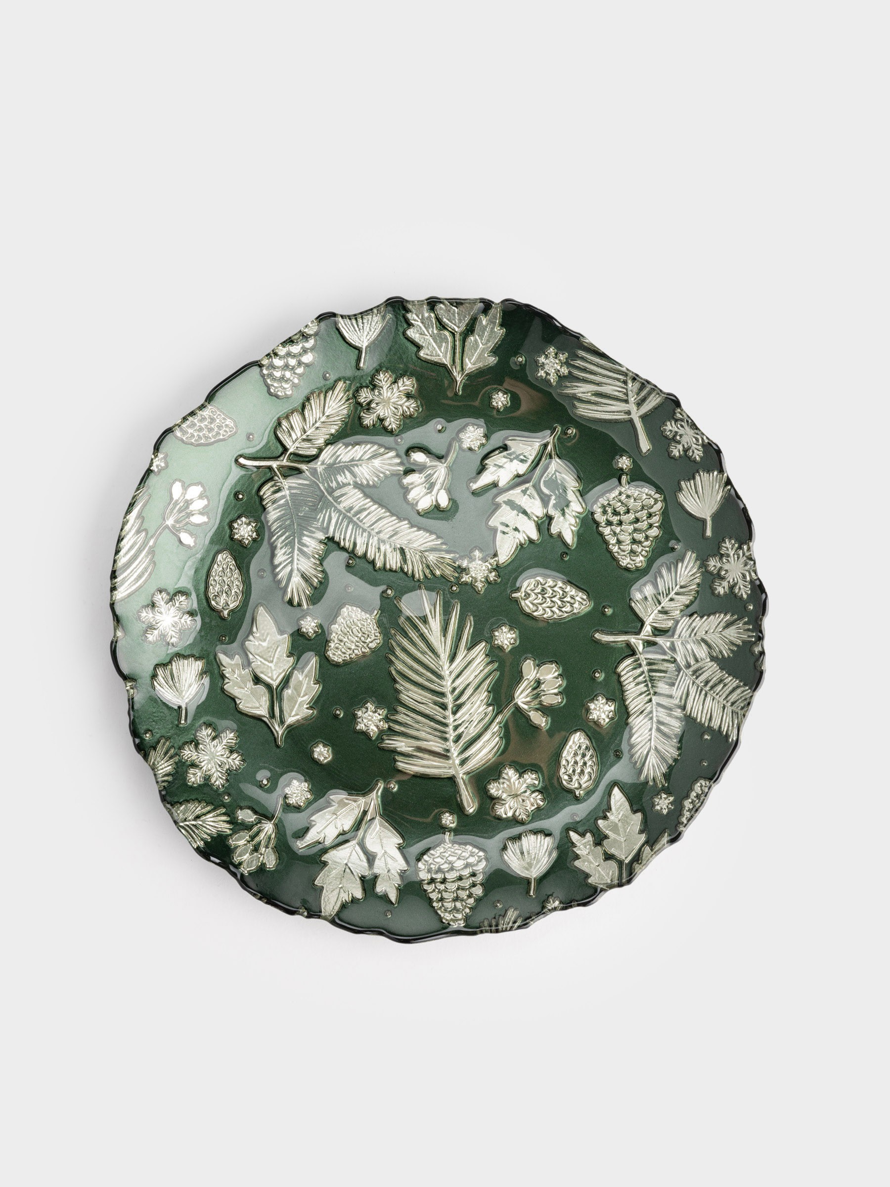 Блюдо, 22 см, стекло, зеленое, Еловые ветки, Granada