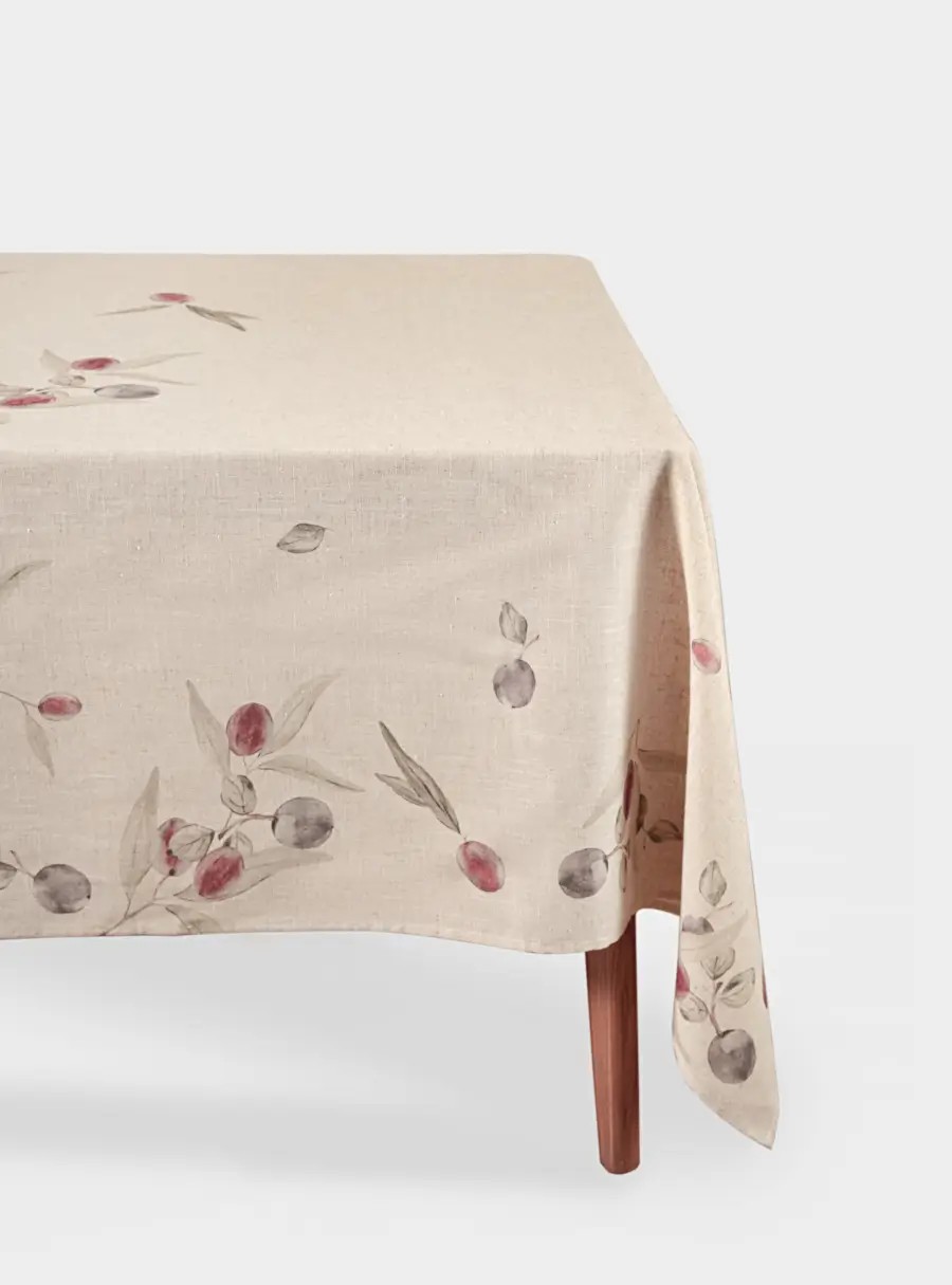 Скатерть, 170✕250 см, полиэстер/лен, бежевая, Сливы на ветках, Plum Orchard