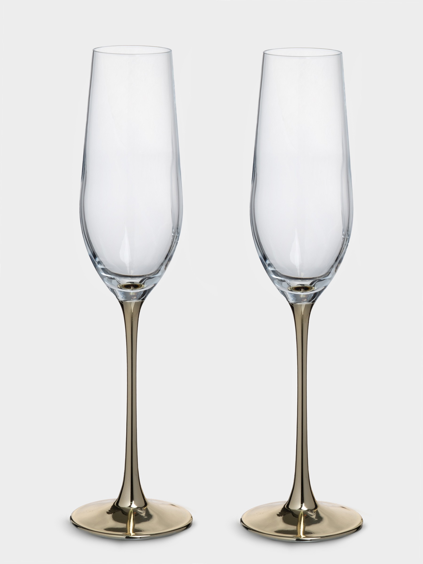 Бокал для шампанского, 180 мл, 2 шт, стекло, золотистая ножка, Ravello