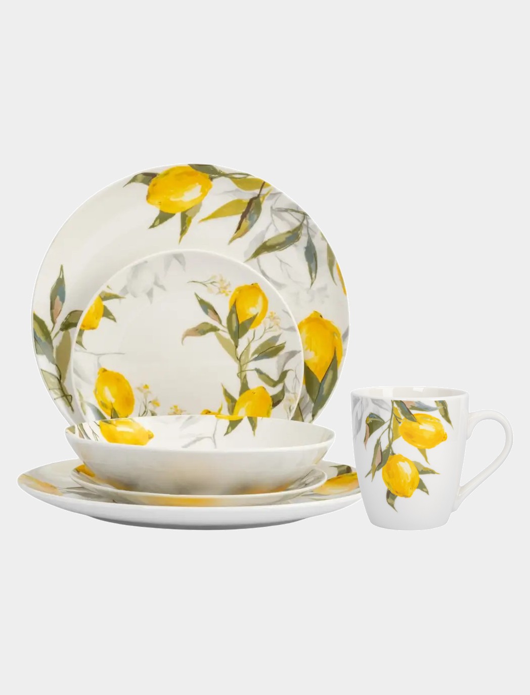 Сервиз обеденный с кружками, 6 персон, 24 предмета, фарфор, белый, Лимоны, Palermo