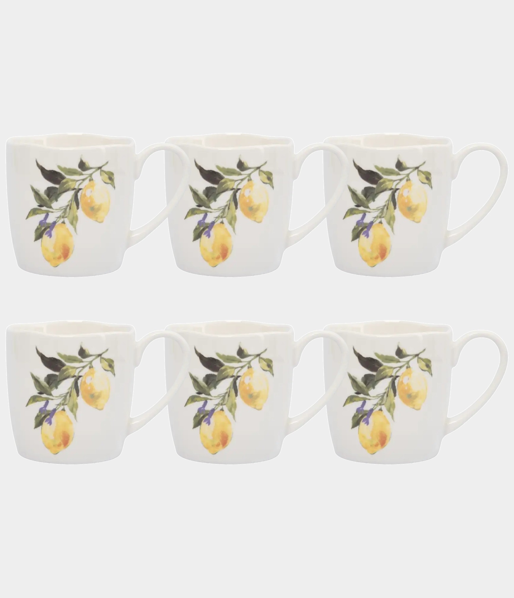 Набор 6 кружек, 350 мл, фарфор, белая, Лимоны, Lemon branch