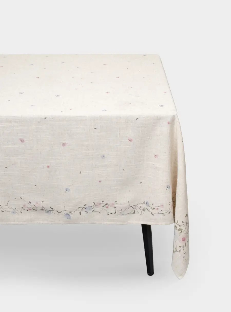 Скатерть, 160✕160 см, полиэстер/лен, бежевая, Цветы, Gentle garden