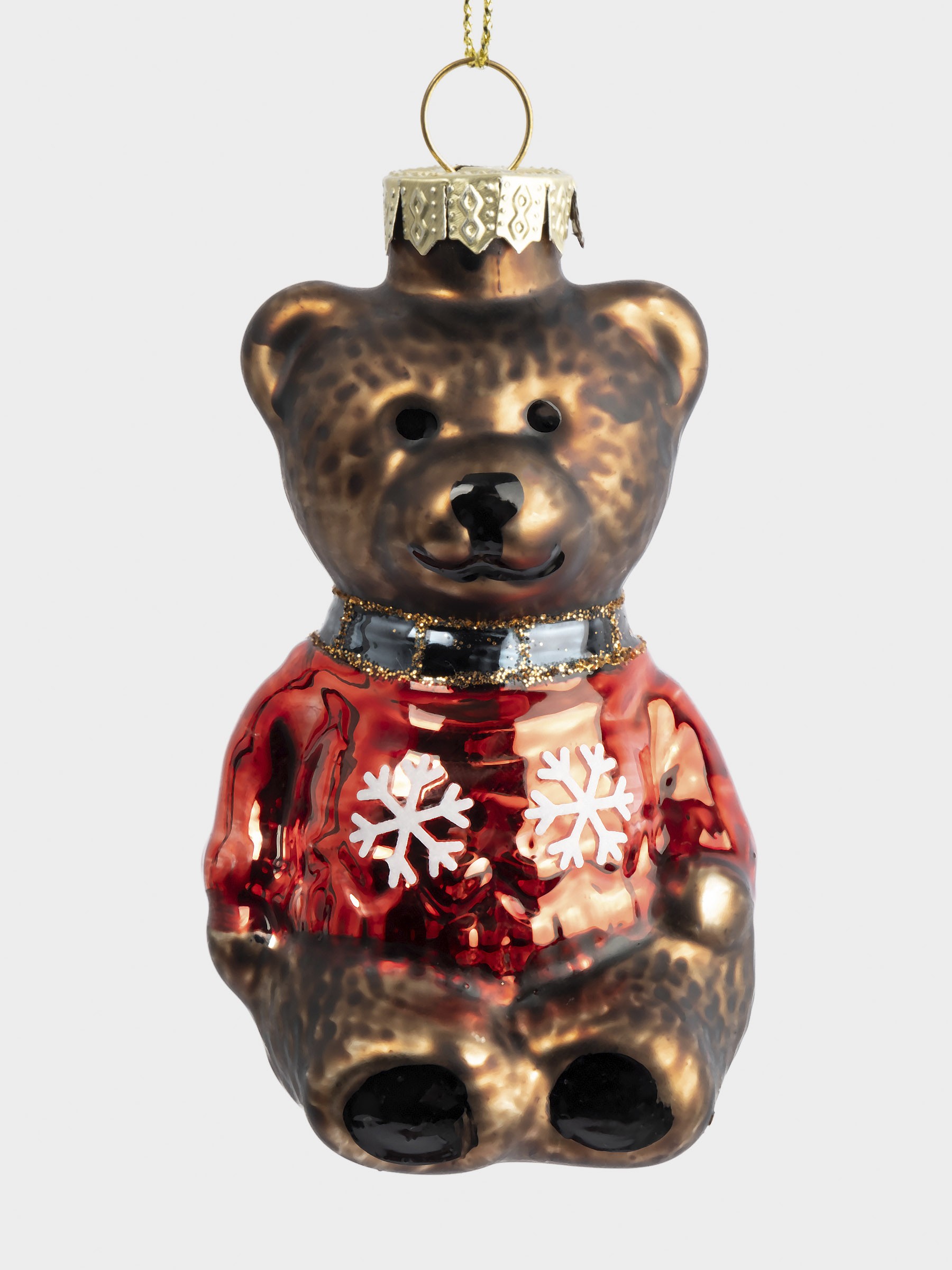 Игрушка елочная, 5✕10 см, стекло, коричневая, Мишка в свитере, New year