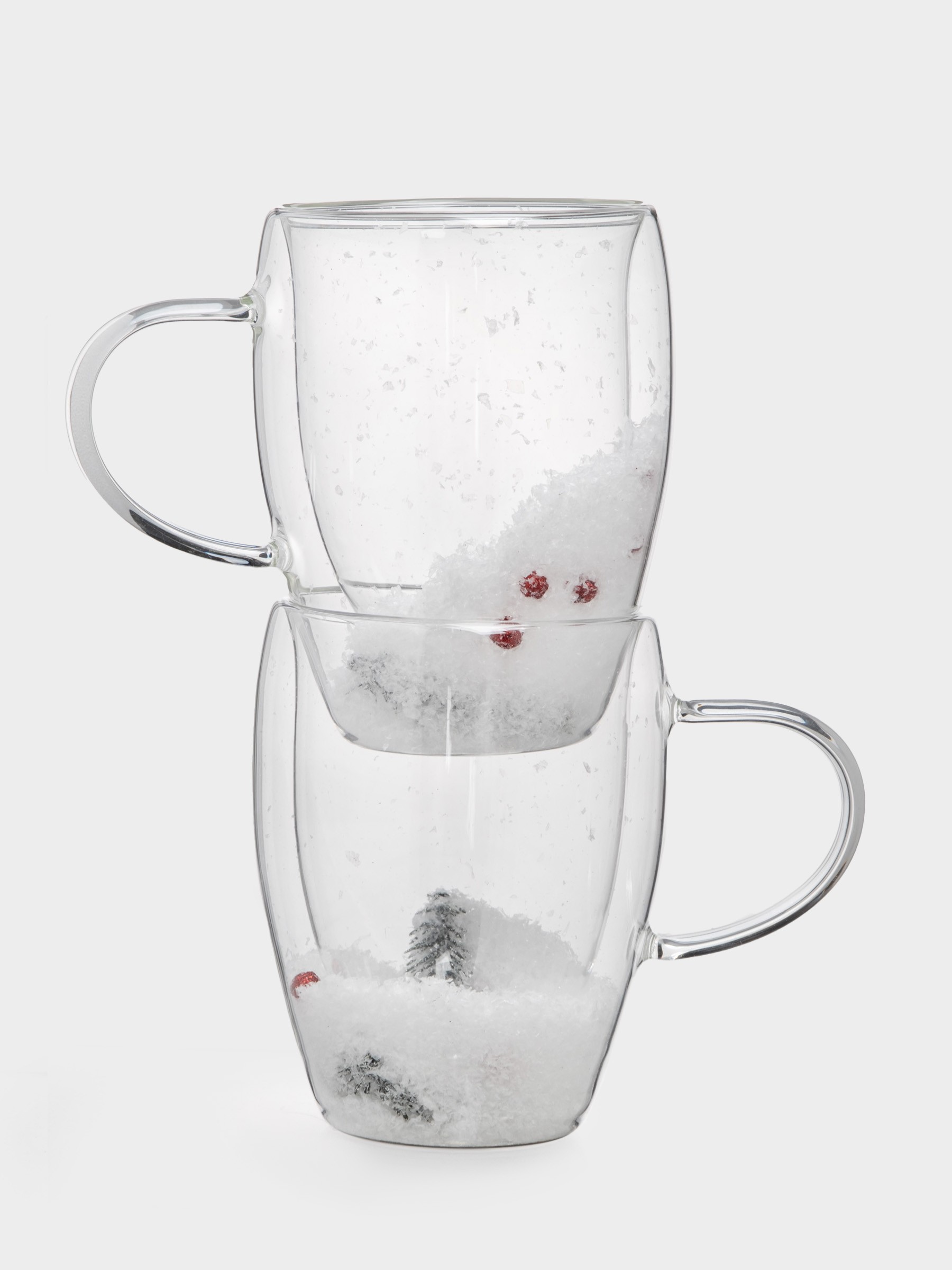Кружка, 350 мл, 2 шт, стекло, с ягодами и еловыми ветками внутри, Wind-mystery Кружка, 350 мл, 2 шт, стекло, с ягодами и еловыми ветками внутри, Wind-mystery