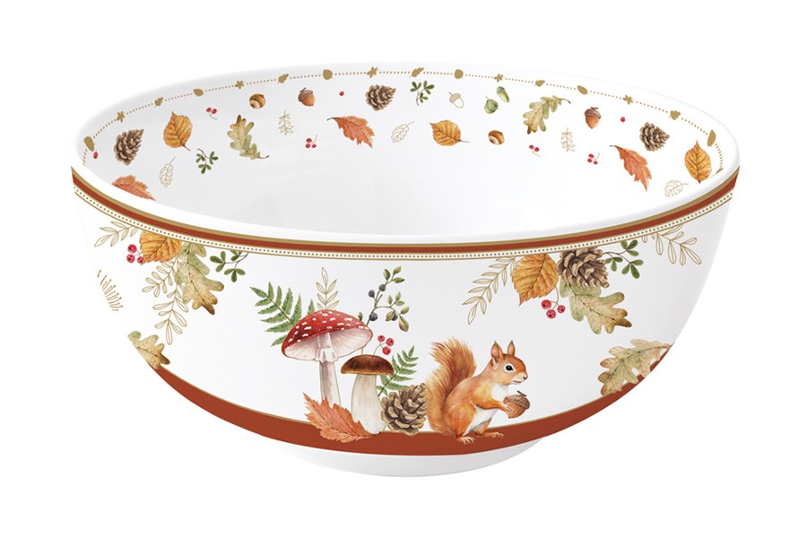 Салатник, 23х10 см, 2,5 л, фарфор P, белый, Белка и грибы, Autumn Breeze Салатник, 23х10 см, 2,5 л, фарфор P, белый, Белка и грибы, Autumn Breeze