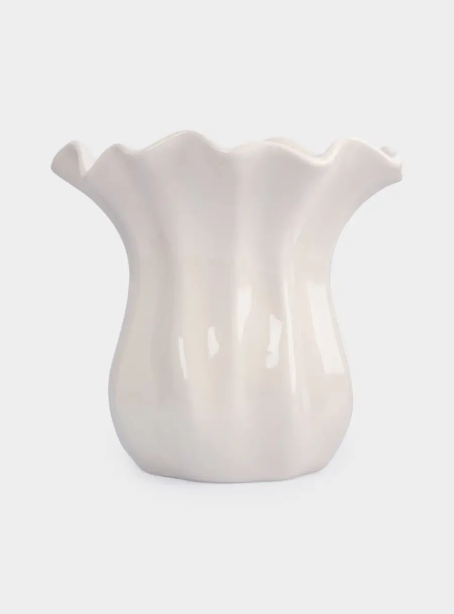 Ваза для цветов, 23 см, керамика, молочная, Волнистый край, Zephyr