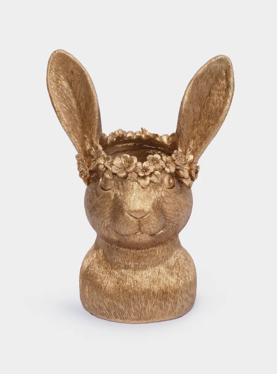 Ваза декоративная, 31 см, полирезин, золотистая, Кролик в венке, Rabbit