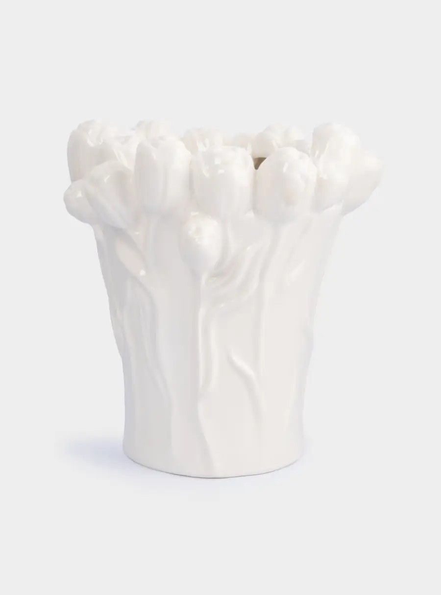 Ваза для цветов, 25 см, керамика, молочная, Тюльпаны, Tulip