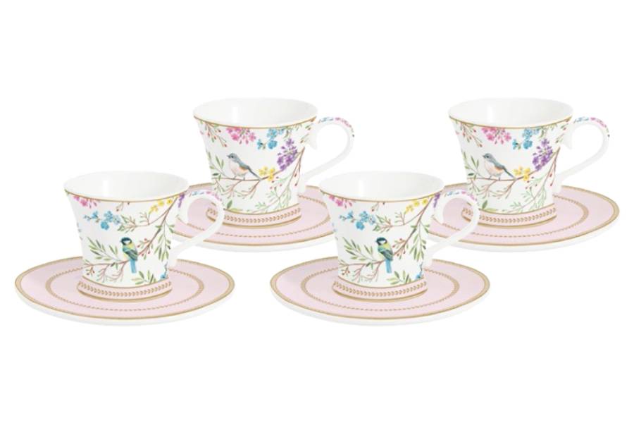 Набор чашек с блюдцами Пение птиц, 0,08 л, 4 шт