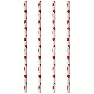 Трубочки «Сердечки» без сгиба, 100 шт, бумага, 6 мм, белый, красный