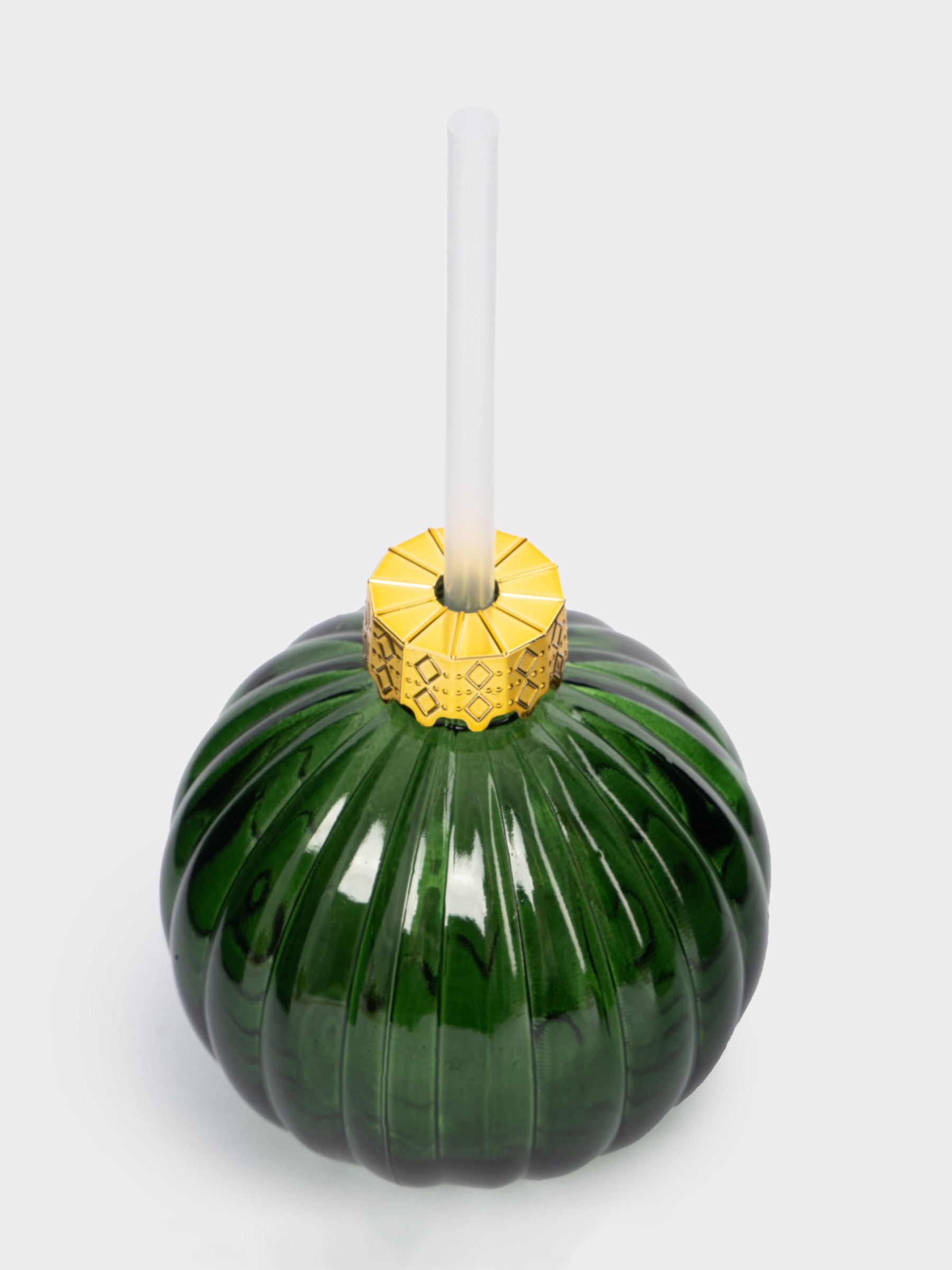 Банка для напитков, 380 мл, с крышкой и трубочкой, стекло, зеленая, Шар, New year Банка для напитков, 380 мл, с крышкой и трубочкой, стекло, зеленая, Шар, New year