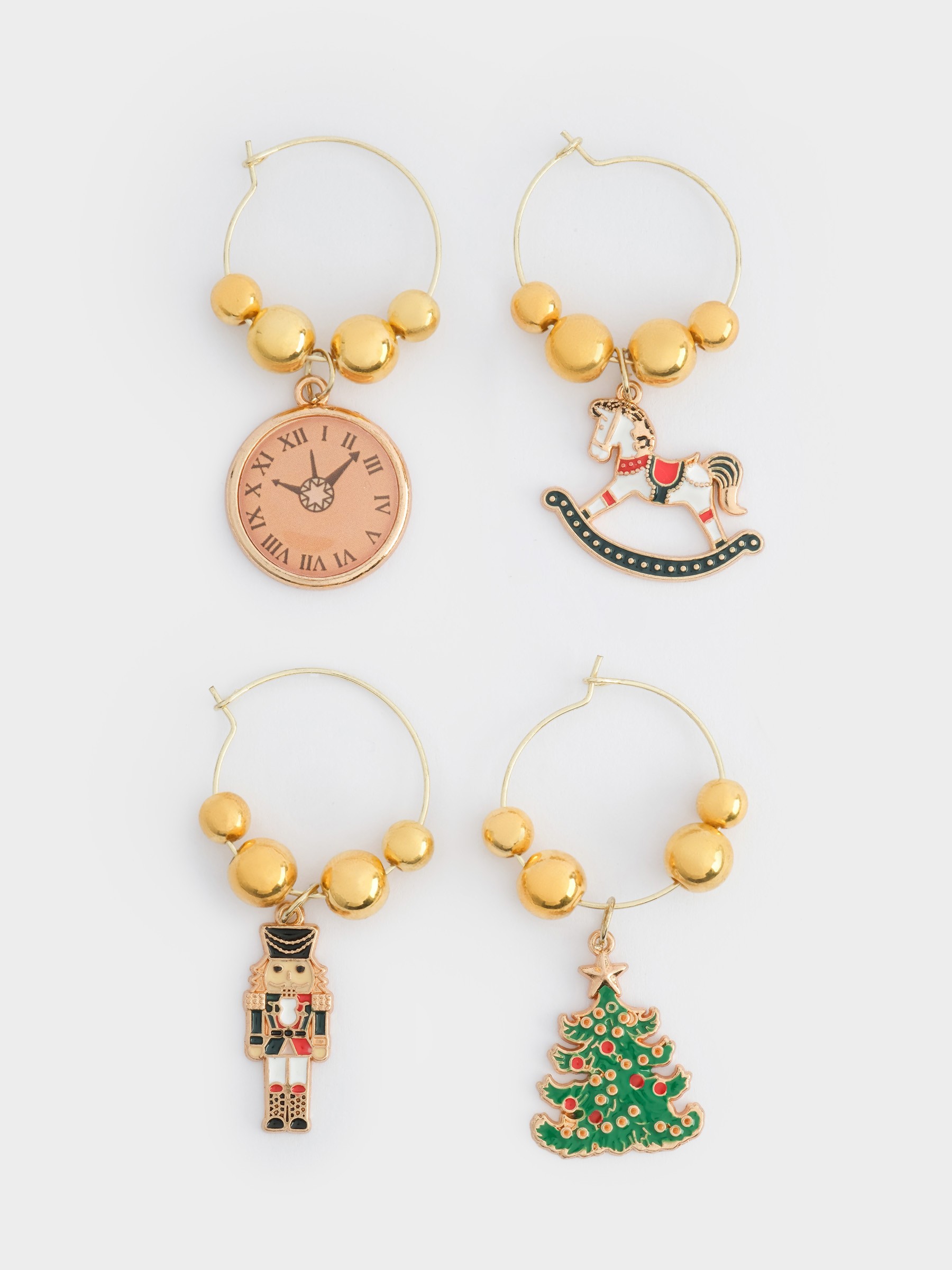 Подвеска для бокала, 4 шт, металл/стразы, Елка с игрушками, New year